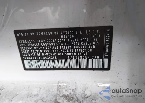 2017 Volkswagen Golf Gti Autobahn 4-Door/S 4-Door/Se 4-Door/Sport 4-Door z USA, uszkodzony, nr VIN 3VW447AU4HM030396